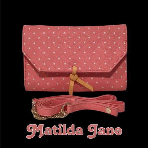 New MATILDA JANE Dream Chasers Cate Crossbody/Clutch, Peach & White Dotted - Picture 1 of 14